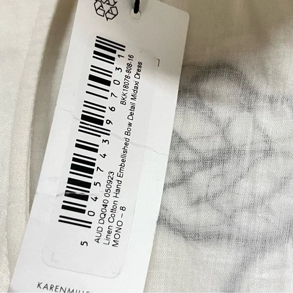New Karen Millen Linen Cotton Hand Embellished Bow Detail Midaxi Midi Dress - Picture 8 of 9